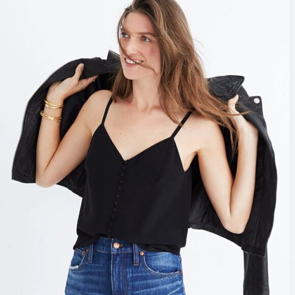 Madewell 100% Silk black Cami camisole Adjustable strap Crop size small - Picture 1 of 11